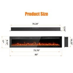 GMHome 80 Inches Wall Recessed Electric Fireplace Wall Mounted In-Wall Built Heater, Log Sets & Crystals, 9 Changeable Colors, With Remote, 1500W Fireplace, Black -Solo Stoves Shop 41y6LXc1cJL
