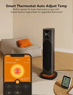 Govee Smart Space Heater For Indoor Use, 1500W Ceramic Tower Heater With Thermostat APP&Voice Control, Quiet Portable Electric Heater With RGB Night Light For Large Rooms, Bedroon, Office -Solo Stoves Shop 41yeXboFebL