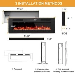 60" Electric Fireplace, Cool To The Touch Fireplace Heater, Recessed And Wall Mounted Fireplaces With Timer Remote Control Adjustable Flame Color, Black -Solo Stoves Shop 41z35TjFzPL