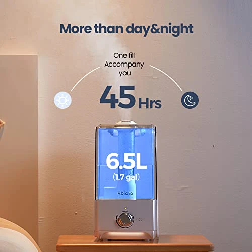Rbioko® Humidifiers For Large Room Bedroom (6.5L), Cool Mist Ultrasonic Vaporizer For Home Whole House Babies, Customized Humidity, Night Light, Whisper-Quiet (White) 3 Rbioko® Humidifiers For Large Room Bedroom (6.5L), Cool Mist Ultrasonic Vaporizer For Home Whole House Babies, Customized Humidity, Night Light, Whisper-Quiet (White) - Image 3