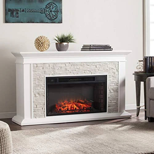 Canyon Heights Faux Stacked Stone Electric Fireplace - White 5 Canyon Heights Faux Stacked Stone Electric Fireplace - White - Image 5