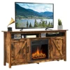 Tangkula Industrial Fireplace TV Stand For TVs Up To 65 Inches, Entertainment Center W/ 1500W Fireplace, Fireplace Media Console Table, Electric Heater W/Adjustable Brightness & Remote (Brown)