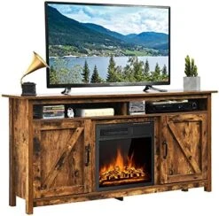 Tangkula Industrial Fireplace TV Stand For TVs Up To 65 Inches, Entertainment Center W/ 1500W Fireplace, Fireplace Media Console Table, Electric Heater W/Adjustable Brightness & Remote (Brown) -Solo Stoves Shop 510PFPK61OL. AC