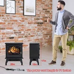 FDW Electric Fireplace Heater 20" Freestanding Fireplace Stove Portable Space Heater With Thermostat For Home Office Realistic Log Flame Effect 1500W CSA Approved Safety 20"Wx17"Hx10"D,Black -Solo Stoves Shop 511XcxjqodL