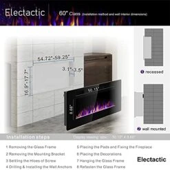 Electactic 60 Inches Electric Fireplace Recessed And Wall Mounted, Fireplace Heater And Linear Fireplace, With Timer, Remote Control, Adjustable Flame Color, 750w/1500w, Black 14 Electactic 60 Inches Electric Fireplace Recessed And Wall Mounted, Fireplace Heater And Linear Fireplace, With Timer, Remote Control, Adjustable Flame Color, 750w/1500w, Black -Solo Stoves Shop 513FIUpgK4L
