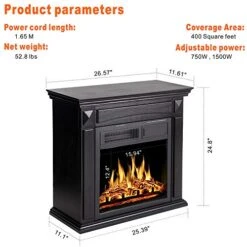 JAMFLY Electric Fireplace Mantel Package Wood Surround Firebox Freestanding Corner Fireplace Infrared Quartz Heater Adjustable Led Flame, W/Logs, Remote Control, 750W-1500W, Black -Solo Stoves Shop 513zb8CDZ0L