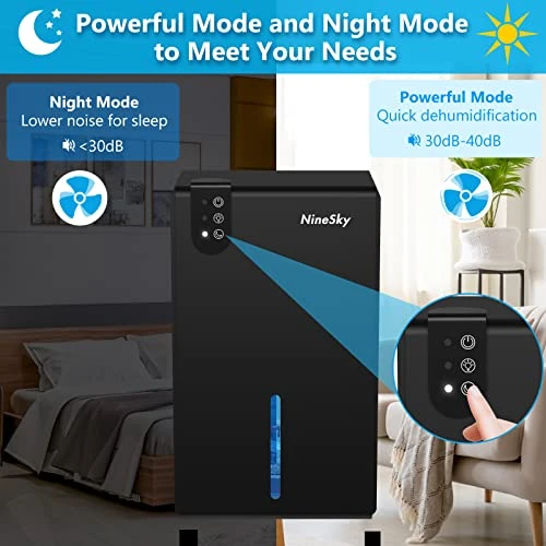 NineSky Dehumidifier For Home, 85 OZ Water Tank, (800 Sq.ft) Dehumidifiers For Bathroom, Bedroom With Auto Shut Off, 7 Colors LED Light(Black) 3 NineSky Dehumidifier For Home, 85 OZ Water Tank, (800 Sq.ft) Dehumidifiers For Bathroom, Bedroom With Auto Shut Off, 7 Colors LED Light(Black) - Image 3