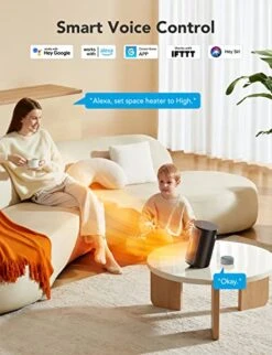 GoveeLife Smart Space Heater, 1500W Fast Electric Heater For Indoor Use With Thermostat, Wi-Fi App & Voice Remote Control, Small Heater Safety For Bedroom Home Indoors Office Desk Portable, Black