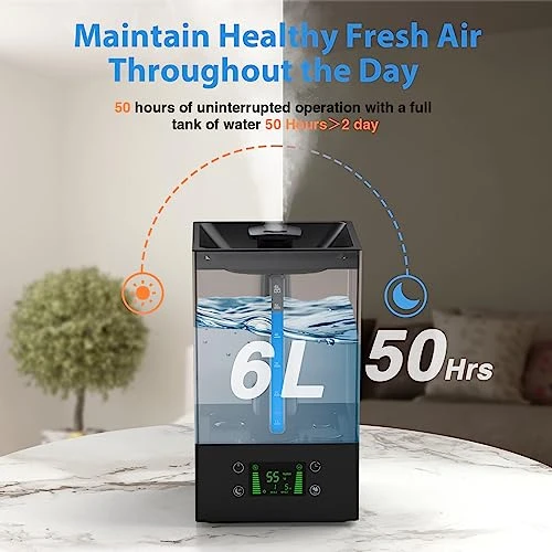 Humidifiers For Bedroom Large Room, 6L Cool Mist Top Fill Essential Oil Diffuser For Baby And Plants, Plant Humidifier Indoor With 360° Rotation Double Nozzle, Auto Shut-Off, Ultra Quiet Sleep Mode 2 Humidifiers For Bedroom Large Room, 6L Cool Mist Top Fill Essential Oil Diffuser For Baby And Plants, Plant Humidifier Indoor With 360° Rotation Double Nozzle, Auto Shut-Off, Ultra Quiet Sleep Mode - Image 2