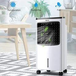 COSTWAY Evaporative Cooler, Portable Cooling Fan With Remote Control, 3-Mode, 3-Speed And 7.5H Timer Function, Include Ice Crystal Boxes, Water Tank And Casters, Bladeless Air Cooler -Solo Stoves Shop 515Dm0H68oL