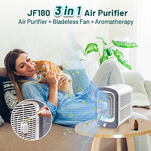 Jafända Cute Bedroom Air Purifiers For 780 Sq Ft, Retro Design, Essential Oil Diffuser & Bladeless Fan Combo, HEPA Carbon Filters Remove Dust Smoke Allergies VOCs Odors For Kids, Office 2 Jafända Cute Bedroom Air Purifiers For 780 Sq Ft, Retro Design, Essential Oil Diffuser & Bladeless Fan Combo, HEPA Carbon Filters Remove Dust Smoke Allergies VOCs Odors For Kids, Office - Image 2