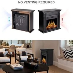 JAMFLY Electric Fireplace Mantel Package Wood Surround Firebox Freestanding Corner Fireplace Infrared Quartz Heater Adjustable Led Flame, W/Logs, Remote Control, 750W-1500W, Black -Solo Stoves Shop 515ai9cGs0L