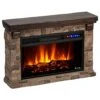 E-Flame USA Telluride Small LED Electric Fireplace Stove With Faux Wood And Stone Mantel - Remote - 3D Log And Fire - Improved Packaging For 2022, 33" Wide X 22" Tall