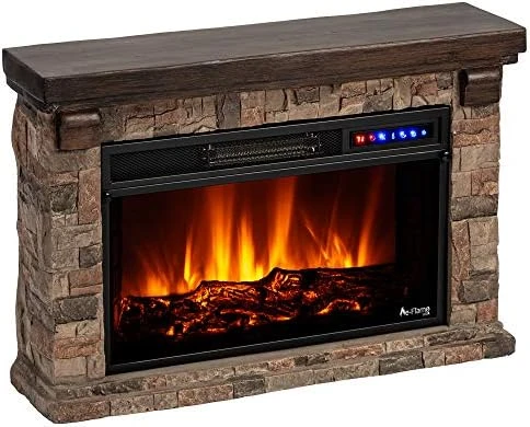 E-Flame USA Telluride Small LED Electric Fireplace Stove With Faux Wood And Stone Mantel - Remote - 3D Log And Fire - Improved Packaging For 2022, 33" Wide X 22" Tall 6 E-Flame USA Telluride Small LED Electric Fireplace Stove With Faux Wood And Stone Mantel - Remote - 3D Log And Fire - Improved Packaging For 2022, 33" Wide X 22" Tall - Image 6