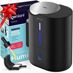 GENIANI Portable Small Cool Mist Humidifiers 250ML - USB Desktop Humidifier For Plants, Office, Car, Baby Room With Auto Shut Off & Night Light - Quiet Mini Humidifier (White) -Solo Stoves Shop 516hAff8Y7L. AC