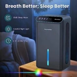 Dehumidifiers For Home, Up To 800 Sq.ft, 86oz Water Tank, Dehumidifiers For Bedroom With Essential Oil Diffuser, 7 Color LED Light, 24H Timer, Auto Shut-off, Ideal For Bathroom Basement Closet RV -Solo Stoves Shop 516qCHccjOL