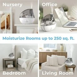 Pure Enrichment® MistAire™ Silver Ultrasonic Cool Mist Humidifier For Bedroom, Office, Nursery & Indoor Plants - Lasts Up To 25 Hours, Whisper-Quiet Operation, Optional Night Light, & Auto Shut-Off -Solo Stoves Shop 517KA0Mb9bL