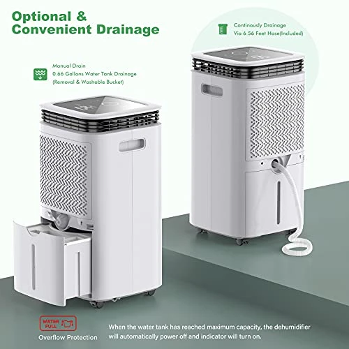 Waykar 2500 Sq. Ft Home Dehumidifier With Drain Hose For Bedrooms, Basements, Bathrooms, And Laundry Rooms - With Intelligent Touch Control And 3 Air Outlets, 24 Hr Timer, And 0.58 Gallon Water Tank 4 Waykar 2500 Sq. Ft Home Dehumidifier With Drain Hose For Bedrooms, Basements, Bathrooms, And Laundry Rooms - With Intelligent Touch Control And 3 Air Outlets, 24 Hr Timer, And 0.58 Gallon Water Tank - Image 4