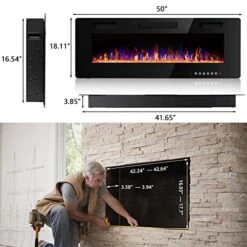 Vitesse 50 Inch Ultra-Thin Electric Fireplace In-Wall Recessed And Wall Mounted Fireplace Heater,Linear Fireplace With Multicolor Flame,Timer,Low Noise,750/1500W,Touch Screen & Remote Control(50’’) -Solo Stoves Shop 51A4vVqBdyL