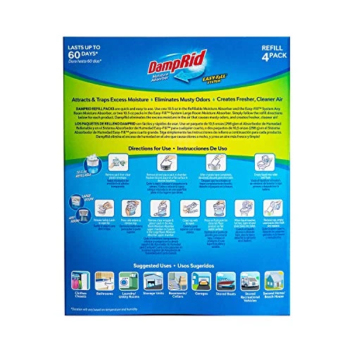 DampRid 10.5 Oz Fragrance Free Absorber Easy Fill Refill Packs-4 Count – Attracts & Traps Moisture For Fresher, Cleaner Air, Blue/White 2 DampRid 10.5 Oz Fragrance Free Absorber Easy Fill Refill Packs-4 Count – Attracts & Traps Moisture For Fresher, Cleaner Air, Blue/White - Image 2