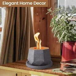 Kante 5.1 In. W Octagonal Portable Concrete Rubbing Alcohol Small Tabletop Fire Pit With Metal Extinguisher And 6 In. Dark Gray Base, Ethanol Fireplace, Indoor Table Top Fire Pit Bowl Pot -Solo Stoves Shop 51BNi1MQYcL