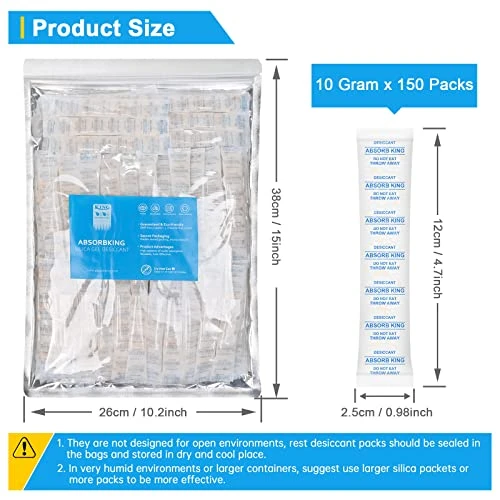Silica Gel Packets – 10 Gram 150 Packs Moisture Absorbers For Food Storage, Premium Silica Packets With Color Indicating, Desiccant Packs For Spices, Dried Fruit, Jewelry, Shoes, Electronics, Tool Box 3 Silica Gel Packets – 10 Gram 150 Packs Moisture Absorbers For Food Storage, Premium Silica Packets With Color Indicating, Desiccant Packs For Spices, Dried Fruit, Jewelry, Shoes, Electronics, Tool Box - Image 3