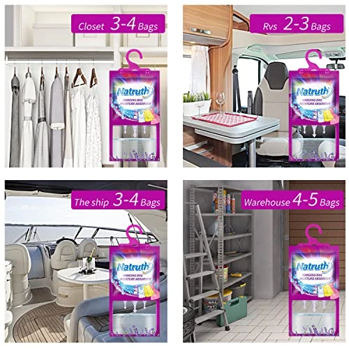 NATRUTH 12-PACK Moisture Absorber Bags With Lavender,Desiccant Hanging Bag Use For Kitchen Bathroom Wardrobe, Eliminates Odors,Odor Absorber Humidity Packs, Hanging Closet Dehumidifier Bags For Closet 3 NATRUTH 12-PACK Moisture Absorber Bags With Lavender,Desiccant Hanging Bag Use For Kitchen Bathroom Wardrobe, Eliminates Odors,Odor Absorber Humidity Packs, Hanging Closet Dehumidifier Bags For Closet - Image 3