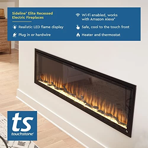 Touchstone 80042 - Sideline Elite Electric Fireplace - 42 Inch Wide - In Wall Recessed - 60 Color Combinations - 1500/750 Watt Heater (68-88°F Thermostat) - Black - Log, Crystals, And Driftwood 4 Touchstone 80042 - Sideline Elite Electric Fireplace - 42 Inch Wide - In Wall Recessed - 60 Color Combinations - 1500/750 Watt Heater (68-88°F Thermostat) - Black - Log, Crystals, And Driftwood - Image 4