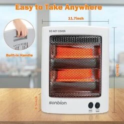 SONBION Infrared Heater, Halogen Heater With Two Heat Settings, Foldable Holder Quartz Electric Heater For Home Office Garage, Overheat And Tip Over Protection