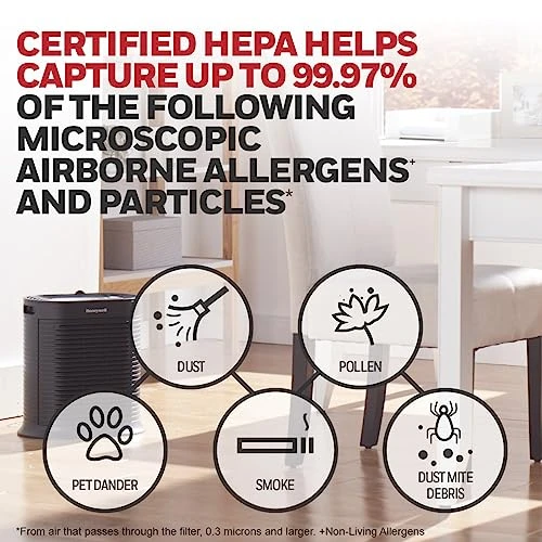 Honeywell HPA100 HEPA Air Purifier For Medium Rooms - Microscopic Airborne Allergen+ Reducer, Cleans Up To 750 Sq Ft In 1 Hour - Wildfire/Smoke, Pollen, Pet Dander, And Dust Air Purifier – Black 4 Honeywell HPA100 HEPA Air Purifier For Medium Rooms - Microscopic Airborne Allergen+ Reducer, Cleans Up To 750 Sq Ft In 1 Hour - Wildfire/Smoke, Pollen, Pet Dander, And Dust Air Purifier – Black - Image 4