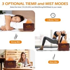 PLUWEL Flame Aroma Diffuser Humidifier,Auto-Off 300ml Essential Oil Diffuser For Large Room, Adjustable Brightness Air Humidifier With Timer For Home Office Spa Gym (Wood Grain) -Solo Stoves Shop 51FF97es1LL
