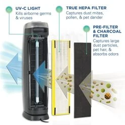 Germ Guardian Air Purifier With HEPA 13 Filter, Removes 99.97% Of Pollutants, Covers Large Room Up To 915 Sq. Foot Room In 1 Hr, UV-C Light Helps Reduce Germs, Zero Ozone Verified, 28", Gray, AC5000E -Solo Stoves Shop 51GVAEgqrxL