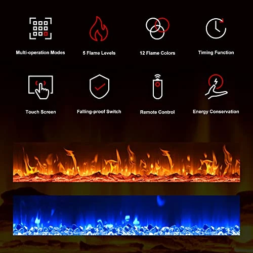 E EUHOMY 50-inch Electric Fireplace, Recessed And Wall Mounted Fireplace Heater, Adjustable Brightness, Multiple Colors, Dual Control Remote And Touch Screen, Indoor Heater With Timer, 750W/1500W 3 E EUHOMY 50-inch Electric Fireplace, Recessed And Wall Mounted Fireplace Heater, Adjustable Brightness, Multiple Colors, Dual Control Remote And Touch Screen, Indoor Heater With Timer, 750W/1500W - Image 3