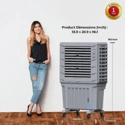 Symphony Portable Evaporative Air Cooler 5300 CFM For Large Room Home Office School Garage Indoor Outdoor Events With 3 Side Honeycomb Cooling Pads Auto Swing 3 In 1 Swamp Air Cooler & Conditioner | 33 Gallon Water Tank (Movicool 125, Grey) -Solo Stoves Shop 51HPBba6PUL