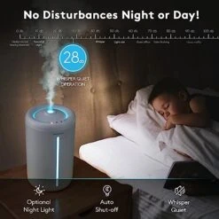 INSENVO Humidifier For Bedroom Large Room, 4.4L Cool Mist Top Fill Humidifier For Baby＆Plants, Anti-Leak Design, Easy To Disassemble&Clean, Auto-Shut Off &3 Mist Settings, Night Light, 1.14Gal -Solo Stoves Shop 51HU4qBo68L
