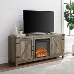 Walker Edison Georgetown Modern Farmhouse Double Barn Door Fireplace TV Stand For TVs Up To 65 Inches, 58 Inch, Rustic Oak -Solo Stoves Shop 51IgAvKV1L. AC