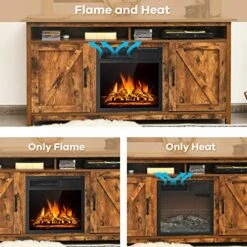 Tangkula Industrial Fireplace TV Stand For TVs Up To 65 Inches, Entertainment Center W/ 1500W Fireplace, Fireplace Media Console Table, Electric Heater W/Adjustable Brightness & Remote (Brown) -Solo Stoves Shop 51IiBU5hXVL