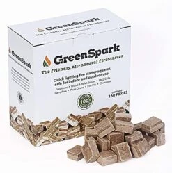 GreenSpark Firestarters Square 160 Pcs Natural Fire Starters For Grill, Smoker, Pizza Oven, BBQ, Wooden & Pellet Stove, Fire Pit, Long Burn, Waterproof,All Weather, Safe For Indoor/Outdoor Use -Solo Stoves Shop 51JCp7OzRjS. AC