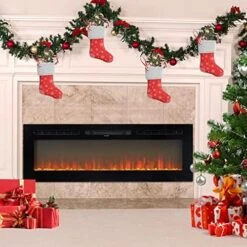 Kinbor 50 Inch Electric Fireplace, Wall Mounted And Recessed Linear Fireplace Heater With Remote Control, Touch Screen, 1500/750w, Adjustable 9 Flame Colors -Solo Stoves Shop 51JgzAvmY0L. AC