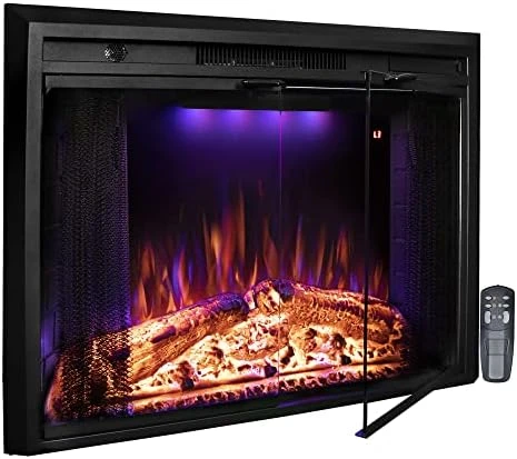 Benrocks 36'' Electric Fireplace Inserts, Recessed & Built In Wall Electric Fireplace Heater With Fire Crackling Sound, Adjustable Top Light & Flame Speed, Overheating Protection, 750/1500W Black 7 Benrocks 36'' Electric Fireplace Inserts, Recessed & Built In Wall Electric Fireplace Heater With Fire Crackling Sound, Adjustable Top Light & Flame Speed, Overheating Protection, 750/1500W Black - Image 7