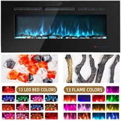 Kentsky 60 Inches Electric Fireplace Inserts, Recessed And Wall Mounted Fireplace Heater, Linear Fireplace W/Thermostat, Remote & Touch Screen, Multicolor Flame, Timer, Logs & Crystal, 750W/1500W -Solo Stoves Shop 51L8JPGytGL