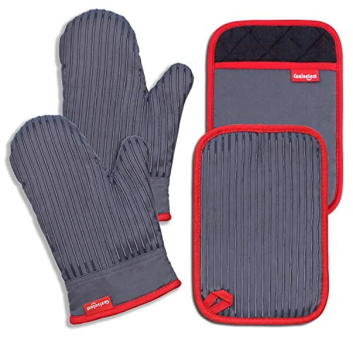 Coziselect Ofenhandschuhe, Hitzebeständige Topfhandschuhe Und Topflappen Set, Silikon Anti-Rutsch Design, Geeignet Für Kochen, Backen, Grillen, Grau 1 Coziselect Ofenhandschuhe, Hitzebeständige Topfhandschuhe Und Topflappen Set, Silikon Anti-Rutsch Design, Geeignet Für Kochen, Backen, Grillen, Grau