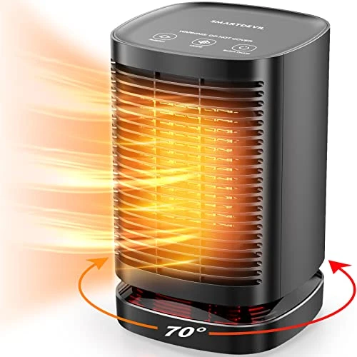 SmartDevil Space Heater, 70° Oscillating Portable Electric Heater, 1500W/800W PTC Ceramic Small Space Heater With 3 Modes, Mini Heater For Office, Desk, Bedroom, Indoor (Black) 1 SmartDevil Space Heater, 70° Oscillating Portable Electric Heater, 1500W/800W PTC Ceramic Small Space Heater With 3 Modes, Mini Heater For Office, Desk, Bedroom, Indoor (Black)