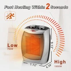 Kismile Small Space Heater Electric Portable Heater Fan For Home And Office Ceramic Fan Heaters With Adjustable Thermostat, 750W/1500W (8.1 Inch, Silver) -Solo Stoves Shop 51NP1RVp7dL