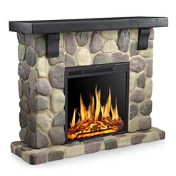 R.W.FLAME Electric Fireplace Mantel Package, 48 Inch Freestanding Stone Fireplace Heater TV Stand With Remote Control, 7 Flame Brightness Settings, 750W/1500W…