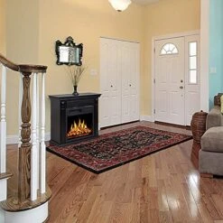 JAMFLY Electric Fireplace Mantel Package Wood Surround Firebox Freestanding Corner Fireplace Infrared Quartz Heater Adjustable Led Flame, W/Logs, Remote Control, 750W-1500W, Black -Solo Stoves Shop 51Ox8i0OdvL