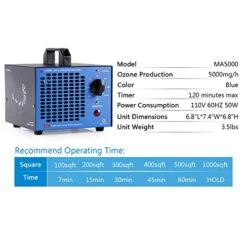 AIRTHEREAL MA5000 Commercial Ozone Generator, 5000mg/h O3 Machine Home Air Ionizers Deodorizer For Rooms, Smoke, Cars And Pets, Blue -Solo Stoves Shop 51TG2ewSQAL