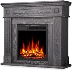R.W.FLAME Electric Fireplace Mantel Wooden Surround Firebox, Freestanding Fireplace, Home Space Heather, Adjustable Led Flame, Remote Control,750W/1500W,Pearl White -Solo Stoves Shop 51TkllrsVSL. AC