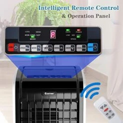 COSTWAY Evaporative Cooler, Include Remote Control, 2 Ice Packs, Portable Bladeless Fan With 3 Modes, 3 Speeds, 8H Timer, LED Display, Air Cooler For Indoor Use, Bedroom (Black) -Solo Stoves Shop 51UIrpGt7aL