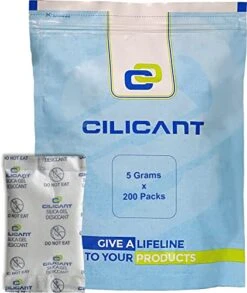 CILICANT Premium Silica Gel 5gm Pouch 200 Pcs Pack, Silica Gel 1 KG Pack, Moisture Absorbents, Dehumidifier Silica Gel Bags For Moisture, Room, Kitchen,Wardrobe, Cupboard, Car
